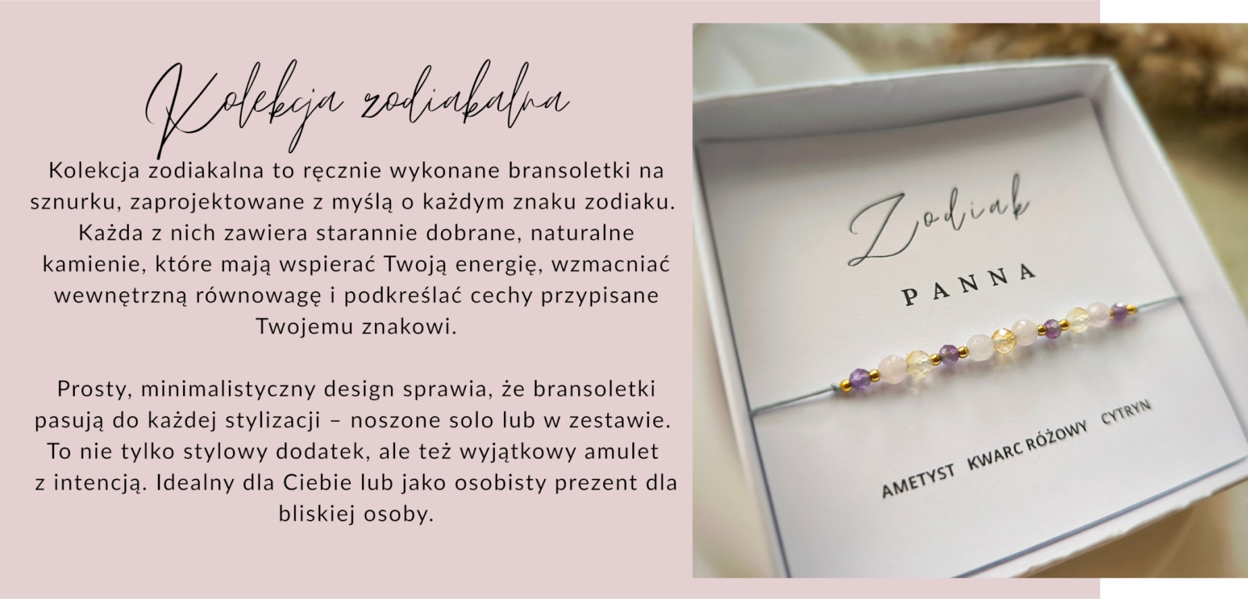 Banner promujący ręcznie wykonane bransoletki na sznurku z kolekcji Zodiakalnej